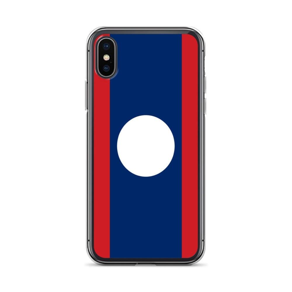 Coque de téléphone en plastique transparent avec le drapeau du Laos, offrant une protection pour iPhone.