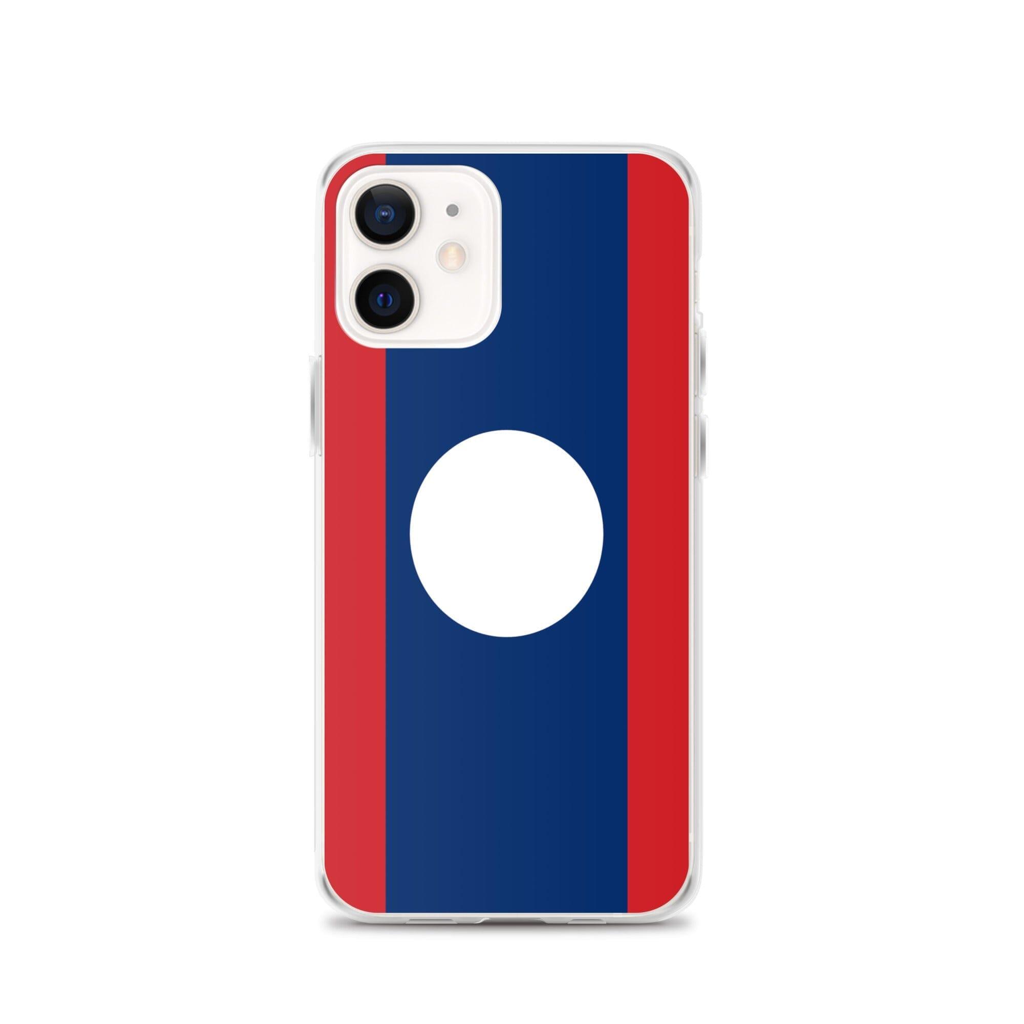 Coque de téléphone en plastique transparent avec le drapeau du Laos, offrant une protection pour iPhone.