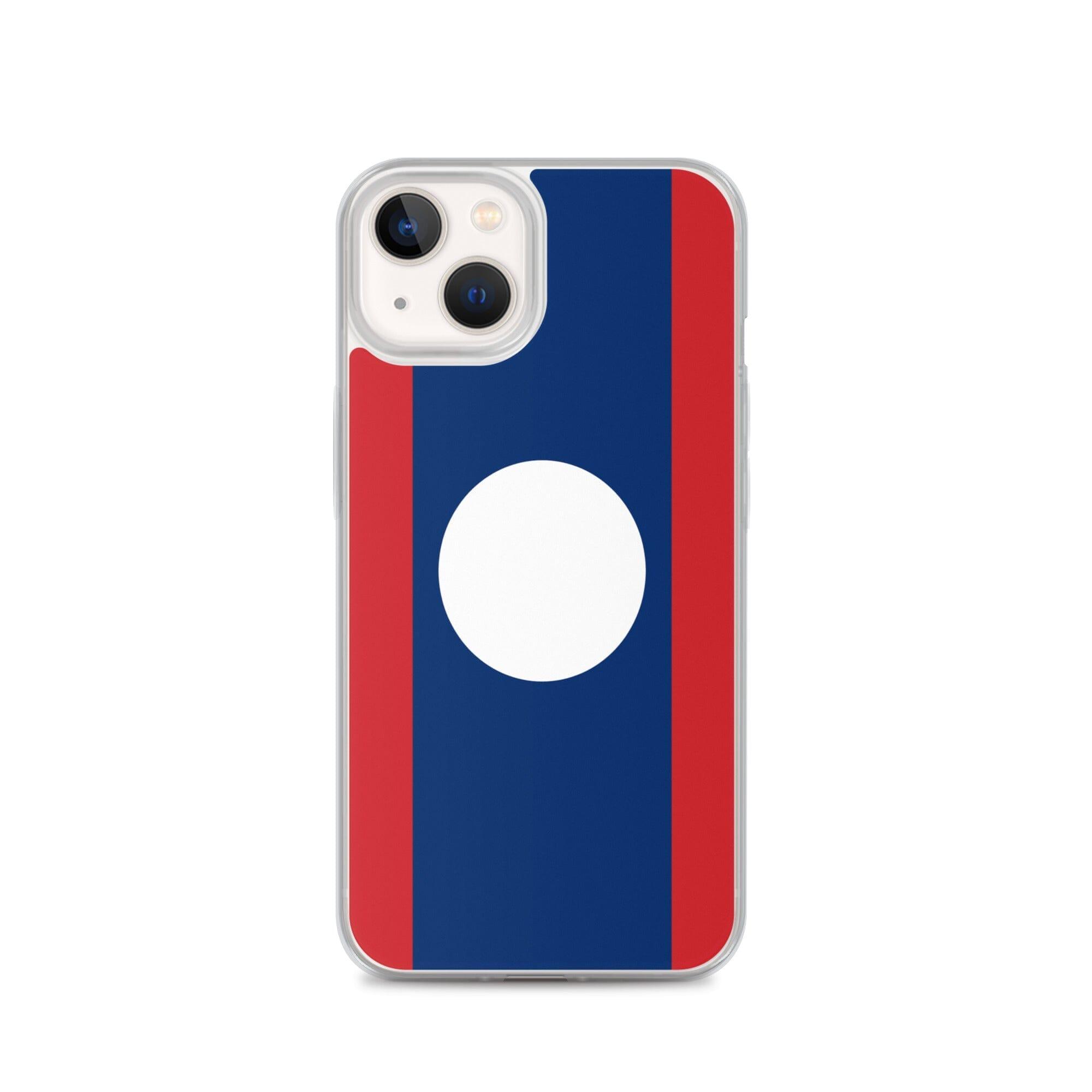 Coque de téléphone en plastique transparent avec le drapeau du Laos, offrant une protection pour iPhone.