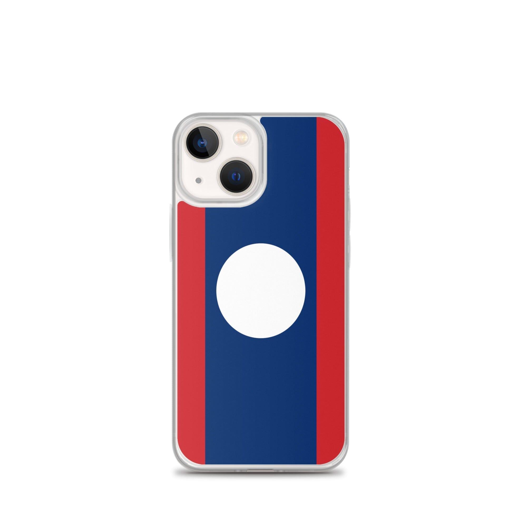 Coque de téléphone en plastique transparent avec le drapeau du Laos, offrant une protection pour iPhone.