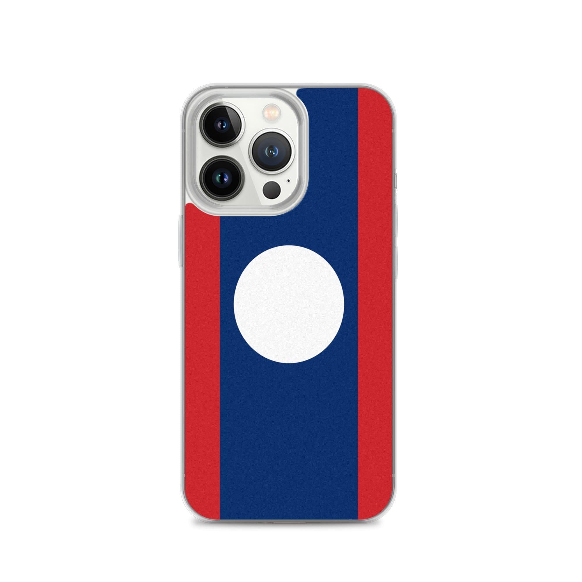 Coque de téléphone en plastique transparent avec le drapeau du Laos, offrant une protection pour iPhone.