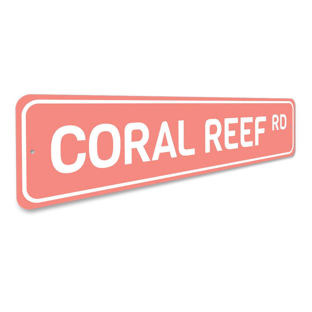 Coral Reef Road Sign featuring vibrant colors and beach-themed design, perfect for coastal decor.