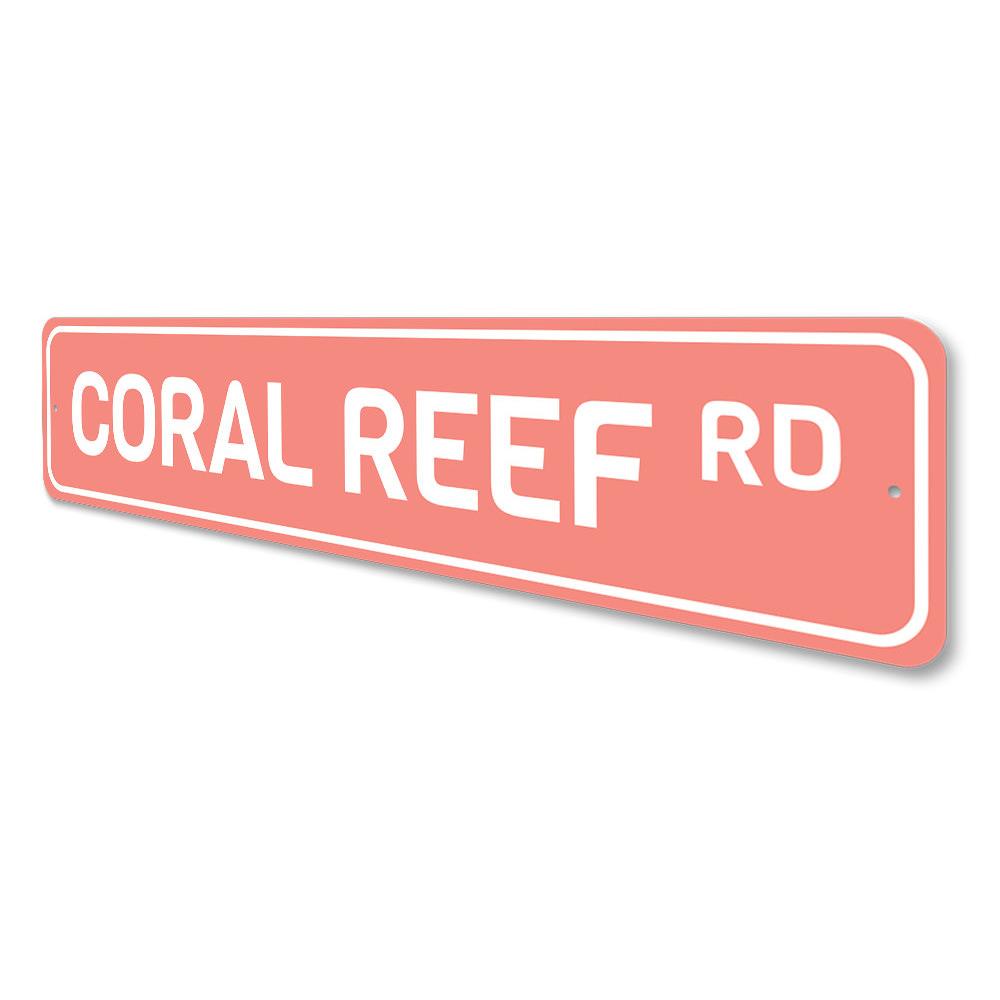 Coral Reef Road Sign featuring vibrant colors and beach-themed design, perfect for coastal decor.