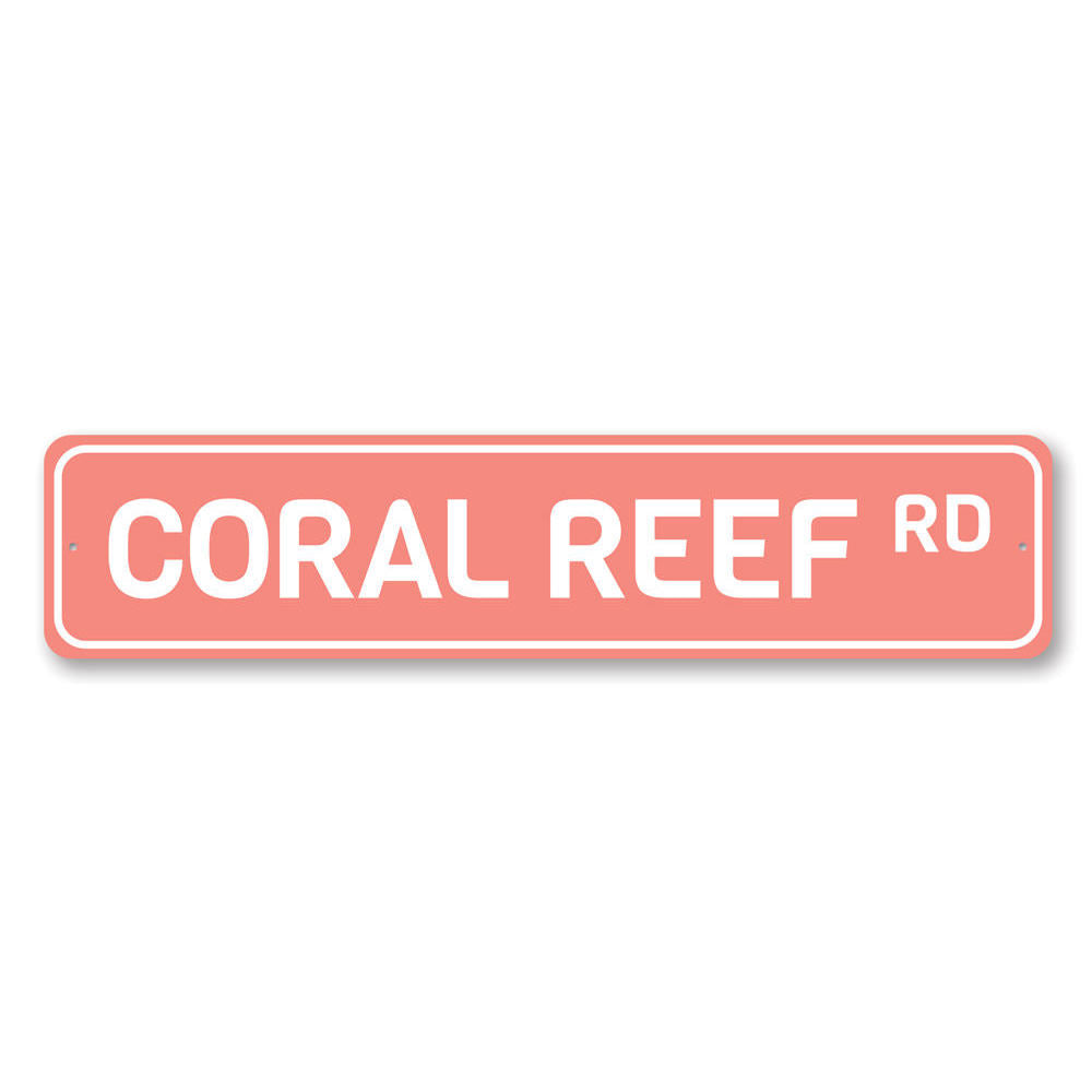 Coral Reef Road Sign featuring vibrant colors and beach-themed design, perfect for coastal decor.