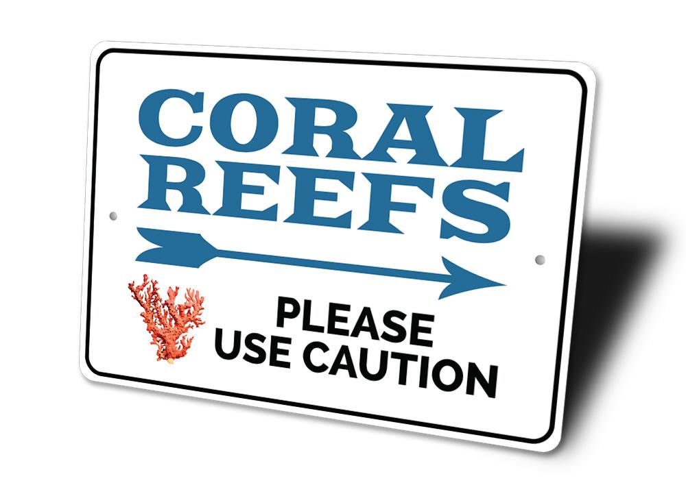 A vibrant Coral Reefs Sign made of high-quality aluminum, featuring colorful marine life and beach-themed designs, perfect for coastal decor.