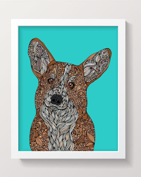 Charming Corgi Art Print on 8x10 photographic paper, showcasing vibrant colors and playful design, ready to frame.