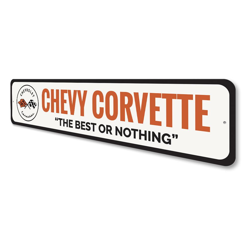 Corvette Flag Emblem Sign made of high-quality aluminum, featuring the iconic Corvette logo, perfect for garage or man cave decor.