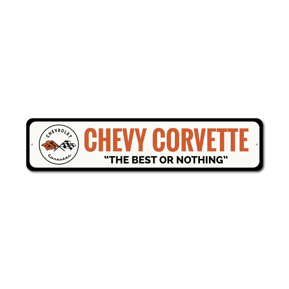 Corvette Flag Emblem Sign made of high-quality aluminum, featuring the iconic Corvette logo, perfect for garage or man cave decor.