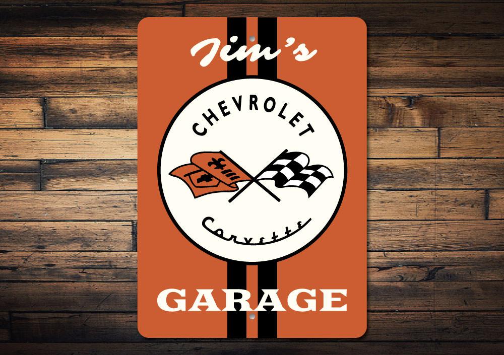 Corvette Flags Sign featuring vibrant colors and customizable text, perfect for garages and man caves.