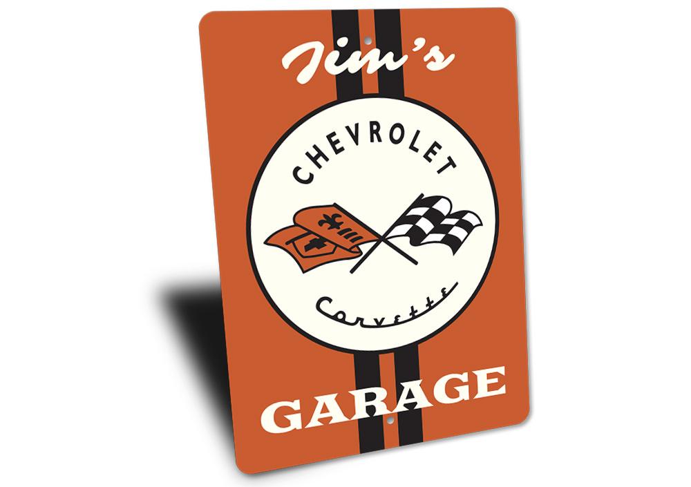 Corvette Flags Sign featuring vibrant colors and customizable text, perfect for garages and man caves.