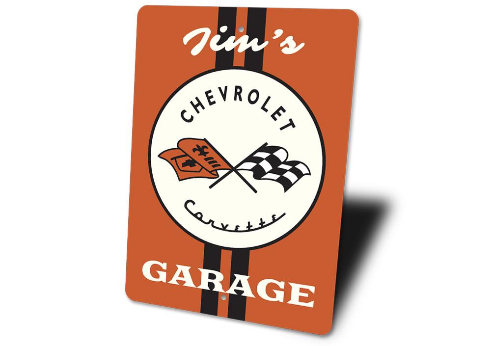 Corvette Flags Sign featuring vibrant colors and customizable text, perfect for garages and man caves.