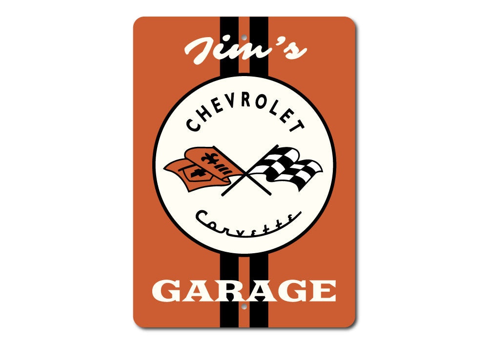 Corvette Flags Sign featuring vibrant colors and customizable text, perfect for garages and man caves.