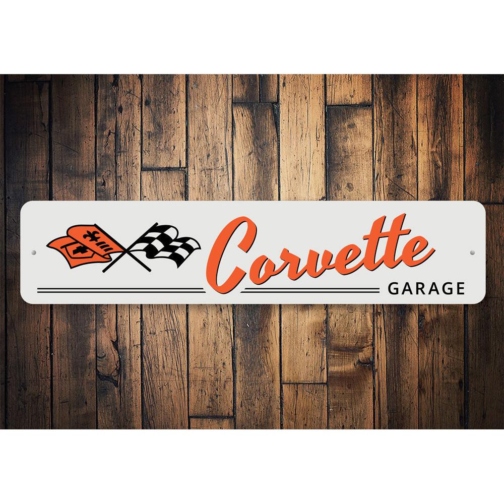 "Corvette Garage Sign on Wood"