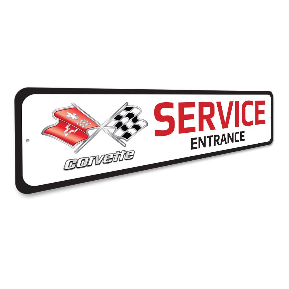 Corvette Service Entrance Sign made of high-quality aluminum, featuring vibrant colors and a sleek design, perfect for garages or man caves.