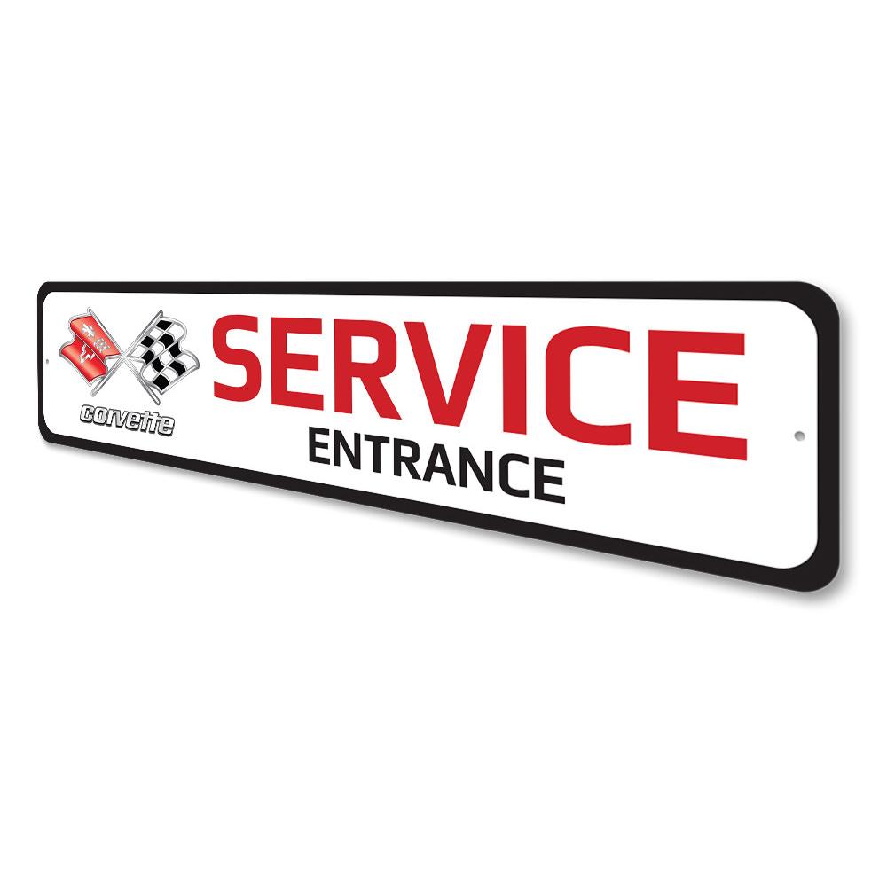 Corvette Service Entrance Sign made of high-quality aluminum, featuring vibrant colors and a sleek design, perfect for garages or man caves.