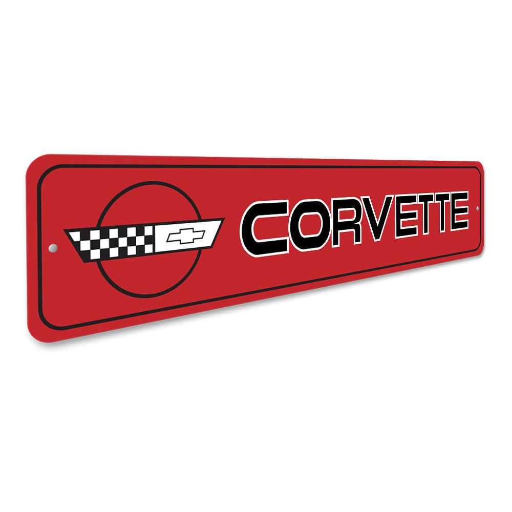 Customizable aluminum Corvette sign for garages and man caves, showcasing vibrant colors and quality craftsmanship.