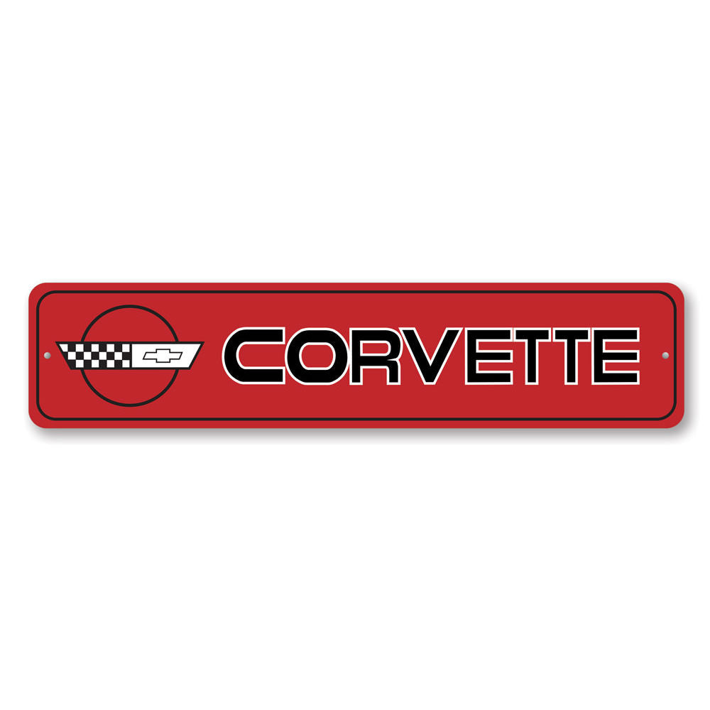 Customizable aluminum Corvette sign for garages and man caves, showcasing vibrant colors and quality craftsmanship.