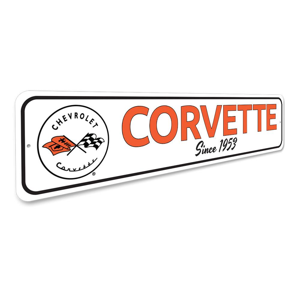 Customizable Corvette Year Sign made from durable aluminum, featuring pre-drilled holes for easy mounting.