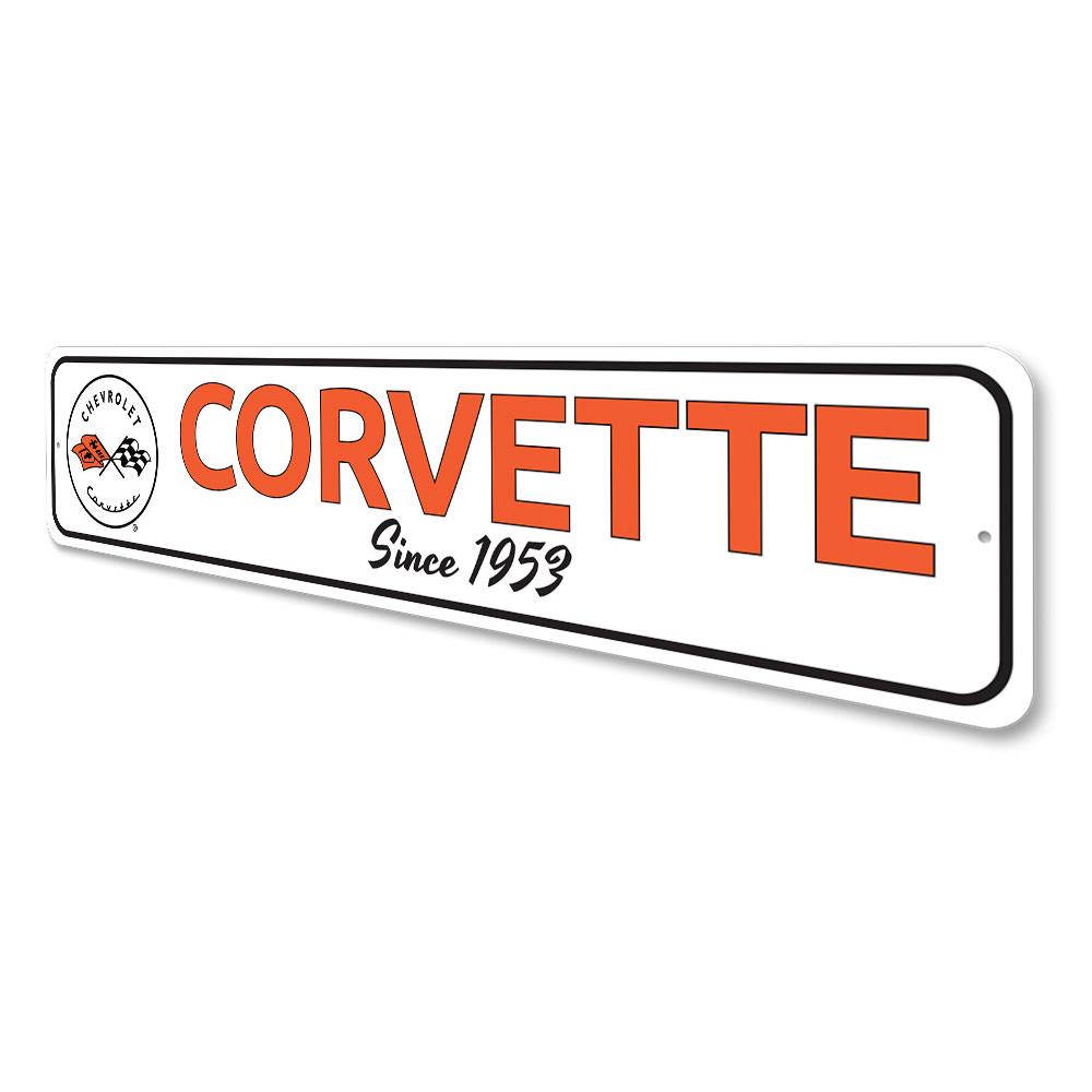 Customizable Corvette Year Sign made from durable aluminum, featuring pre-drilled holes for easy mounting.