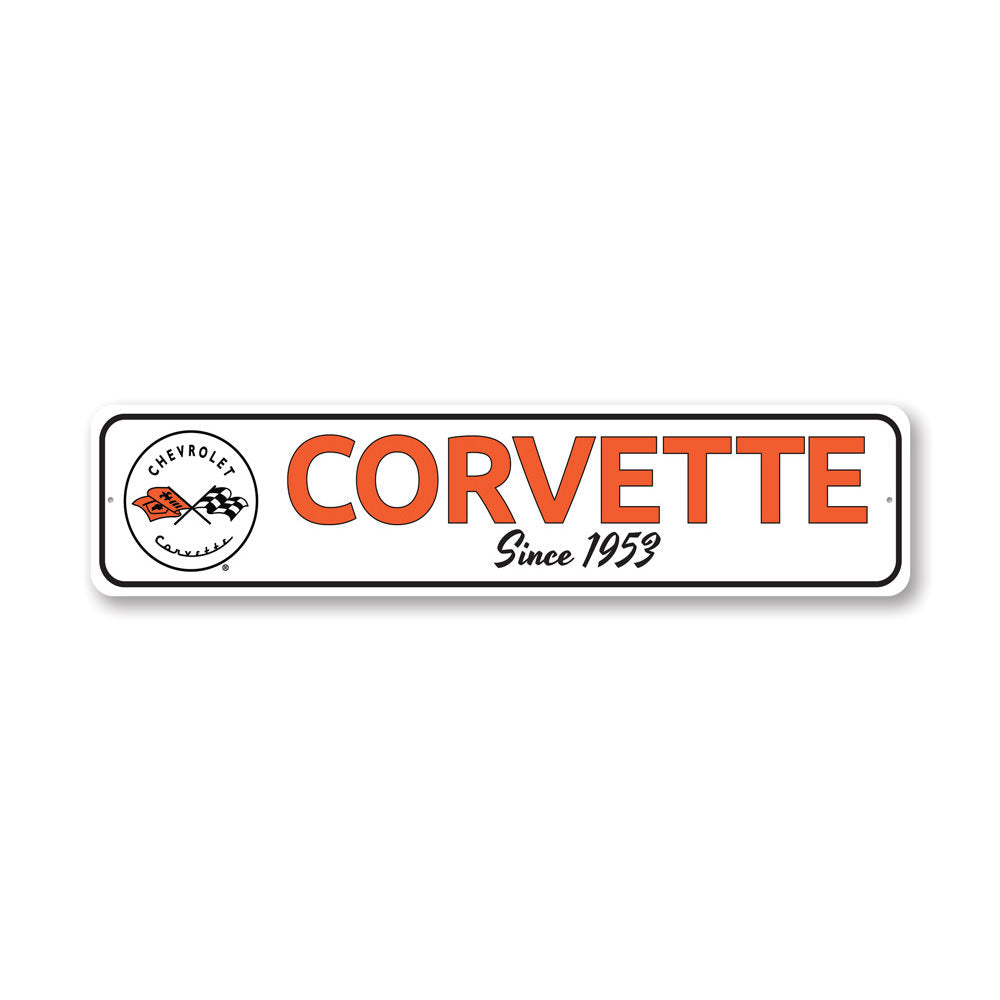 Customizable Corvette Year Sign made from durable aluminum, featuring pre-drilled holes for easy mounting.