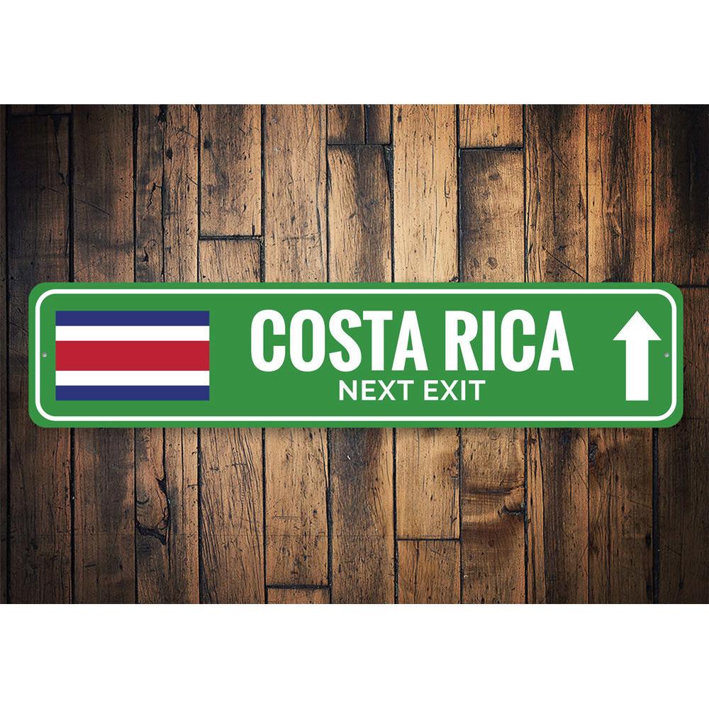 A beautifully crafted Costa Rica sign made from high-quality aluminum, featuring customizable text and pre-drilled holes for easy mounting.