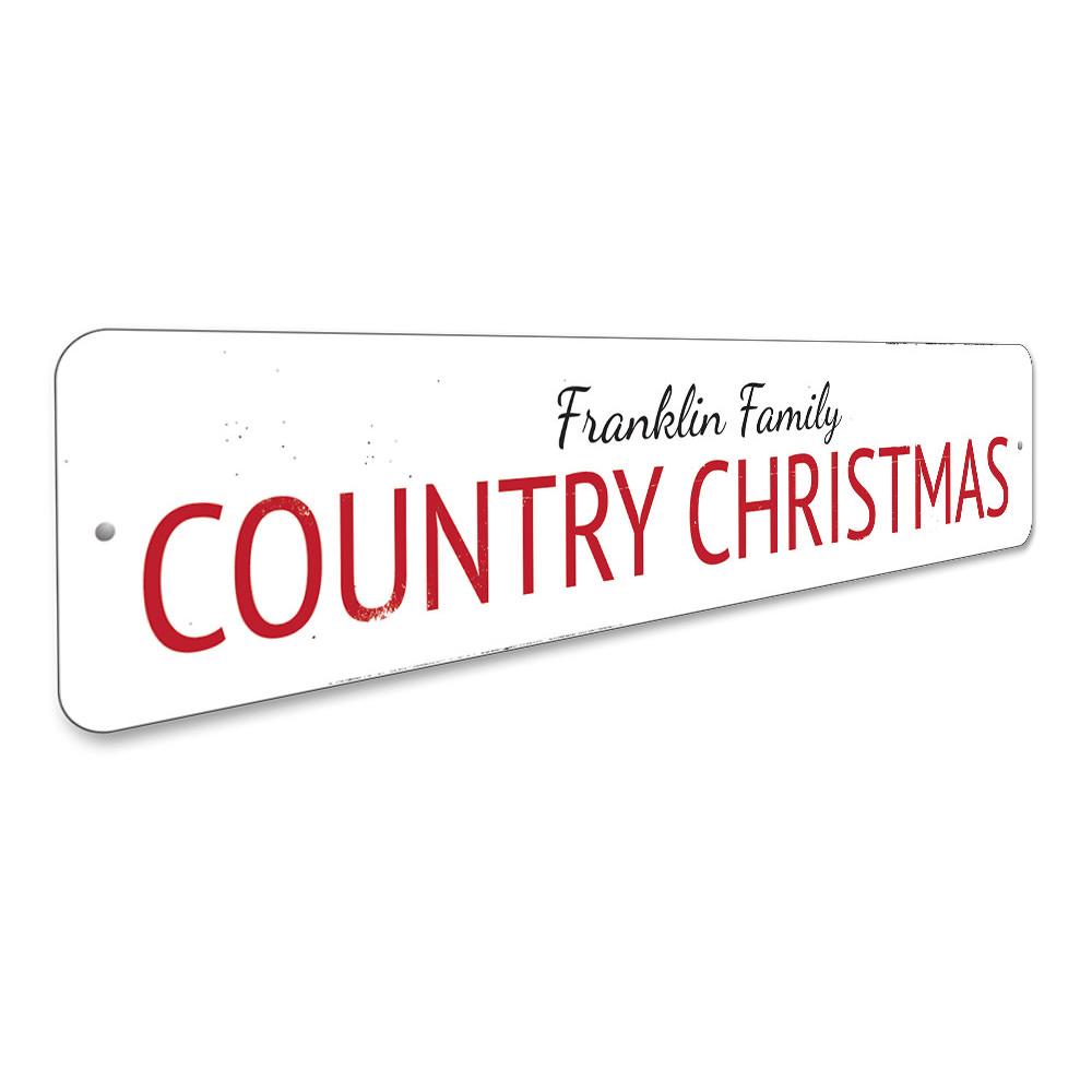 A beautifully crafted Country Christmas Sign made of high-quality aluminum, featuring festive designs and customizable text options, perfect for holiday decor.