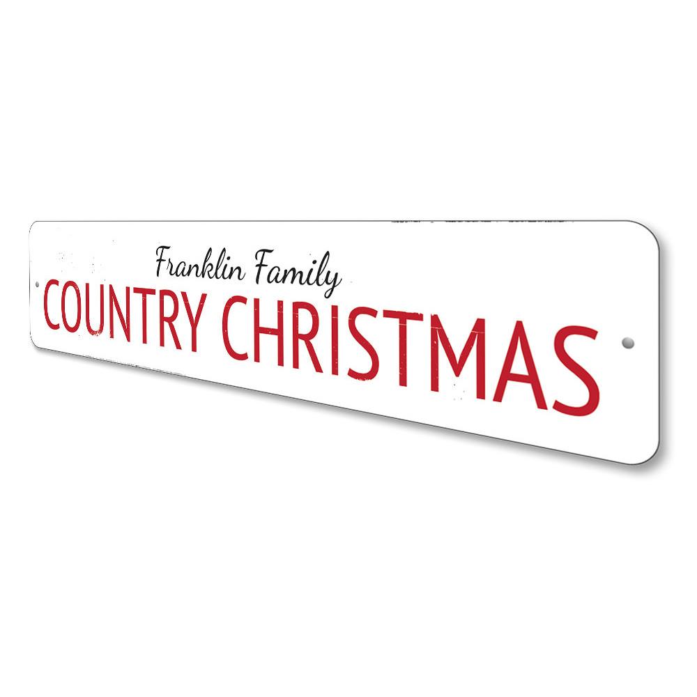 A beautifully crafted Country Christmas Sign made of high-quality aluminum, featuring festive designs and customizable text options, perfect for holiday decor.