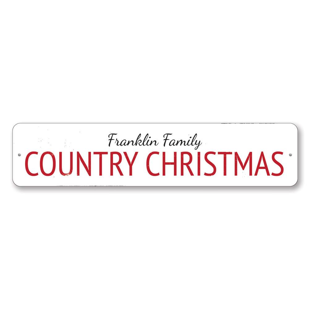 A beautifully crafted Country Christmas Sign made of high-quality aluminum, featuring festive designs and customizable text options, perfect for holiday decor.