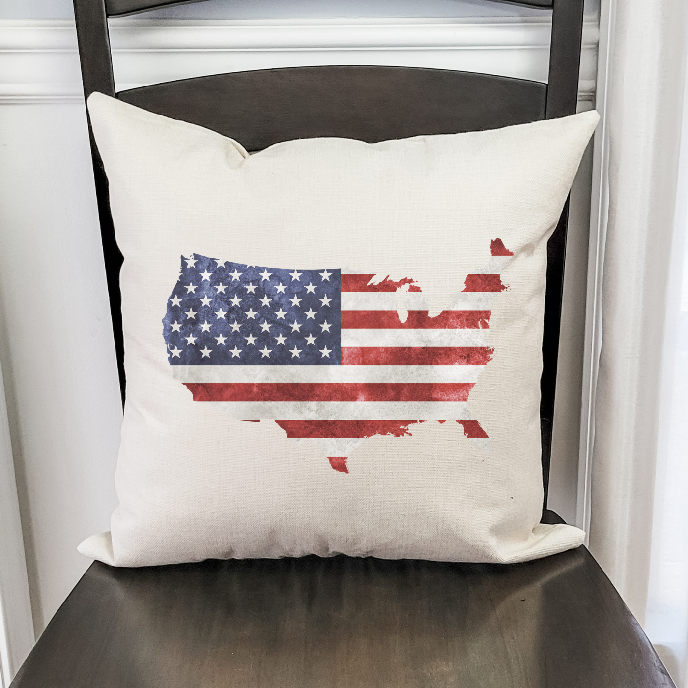 Country Flag Pillow Cover featuring a patriotic design on soft linen fabric, with a hidden zipper and light beige base color.