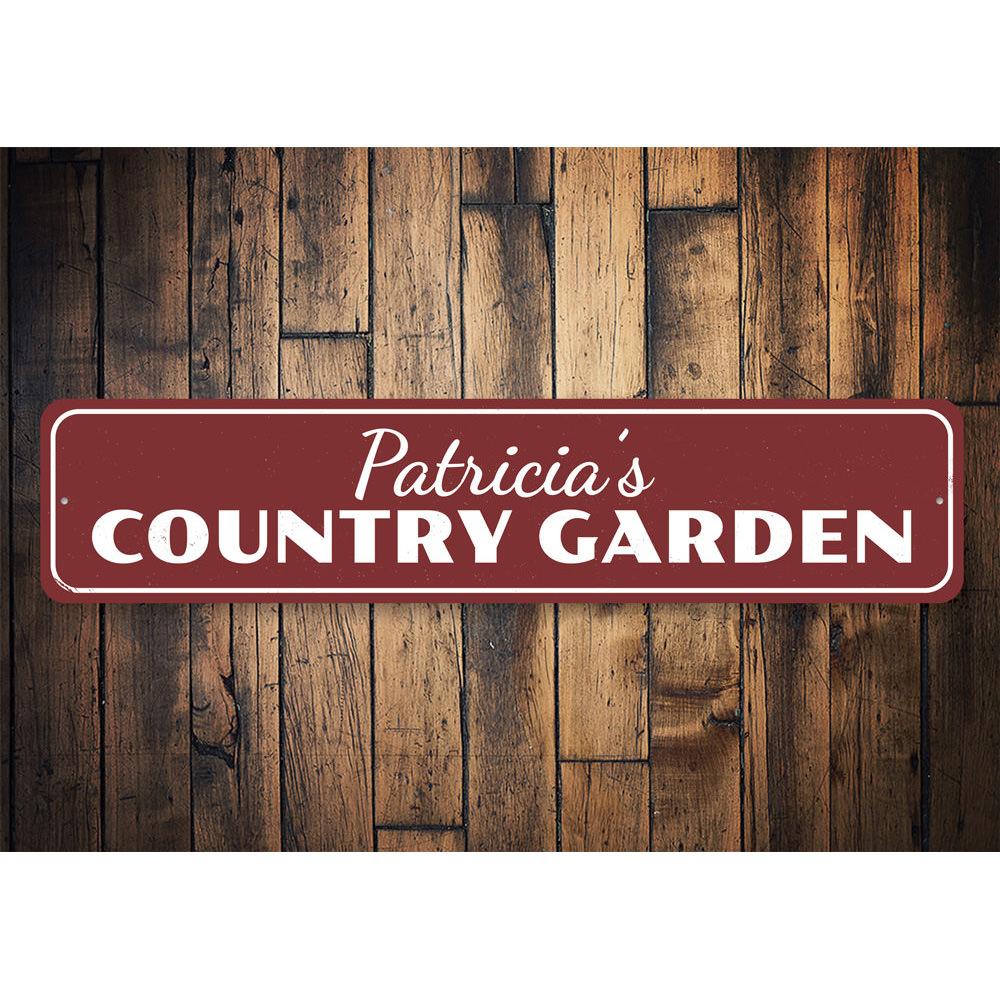 A beautifully crafted Country Garden Sign made from high-quality aluminum, featuring customizable text and a charming design suitable for indoor and outdoor decor.