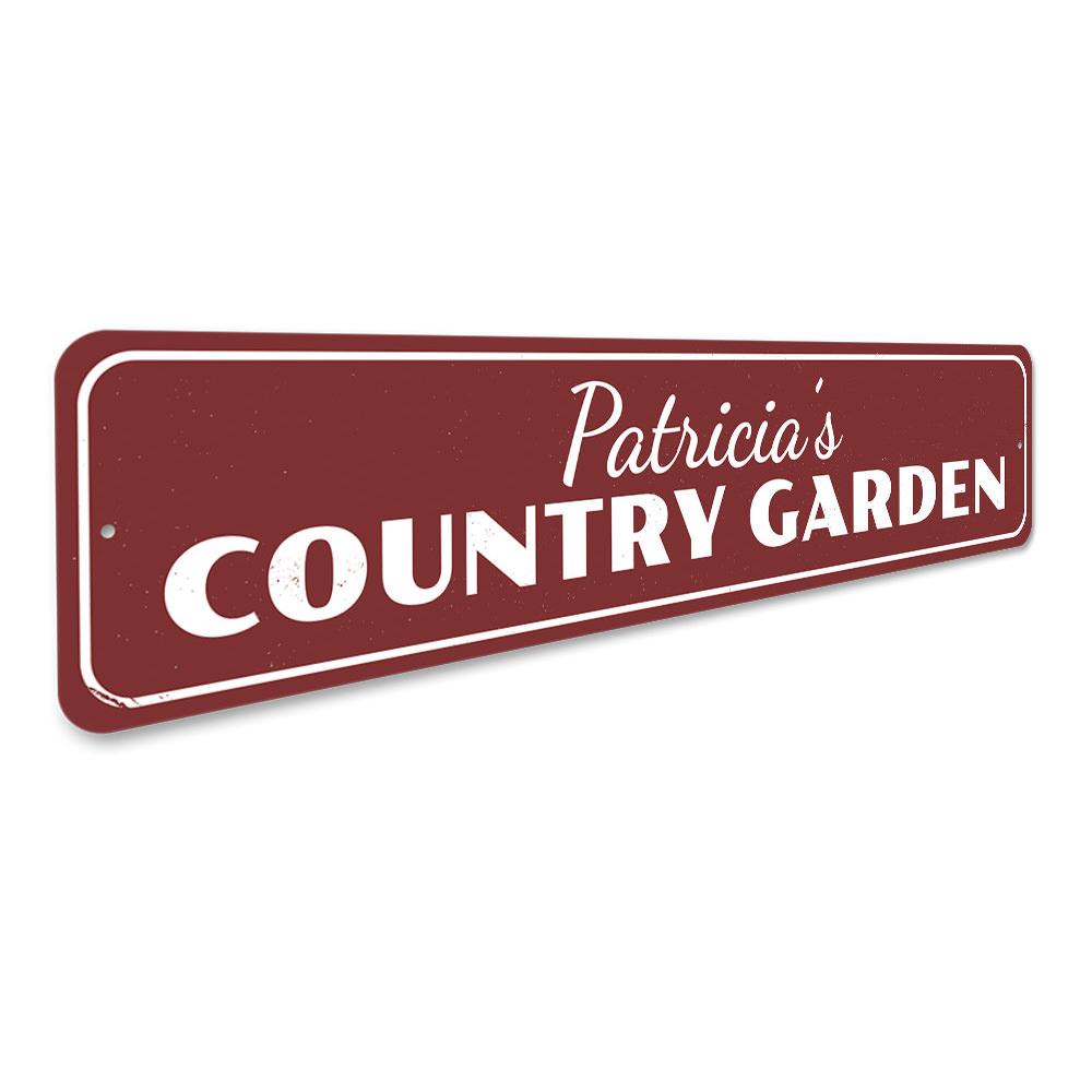 A beautifully crafted Country Garden Sign made from high-quality aluminum, featuring customizable text and a charming design suitable for indoor and outdoor decor.