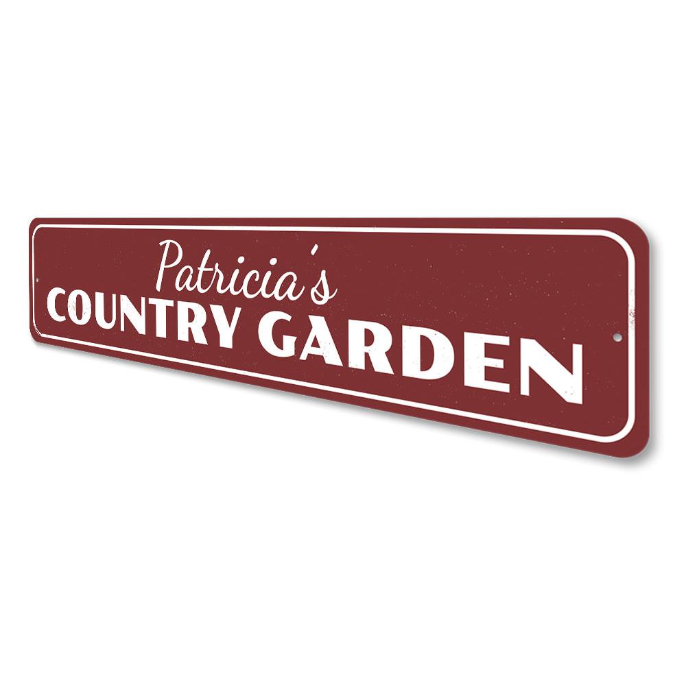 A beautifully crafted Country Garden Sign made from high-quality aluminum, featuring customizable text and a charming design suitable for indoor and outdoor decor.