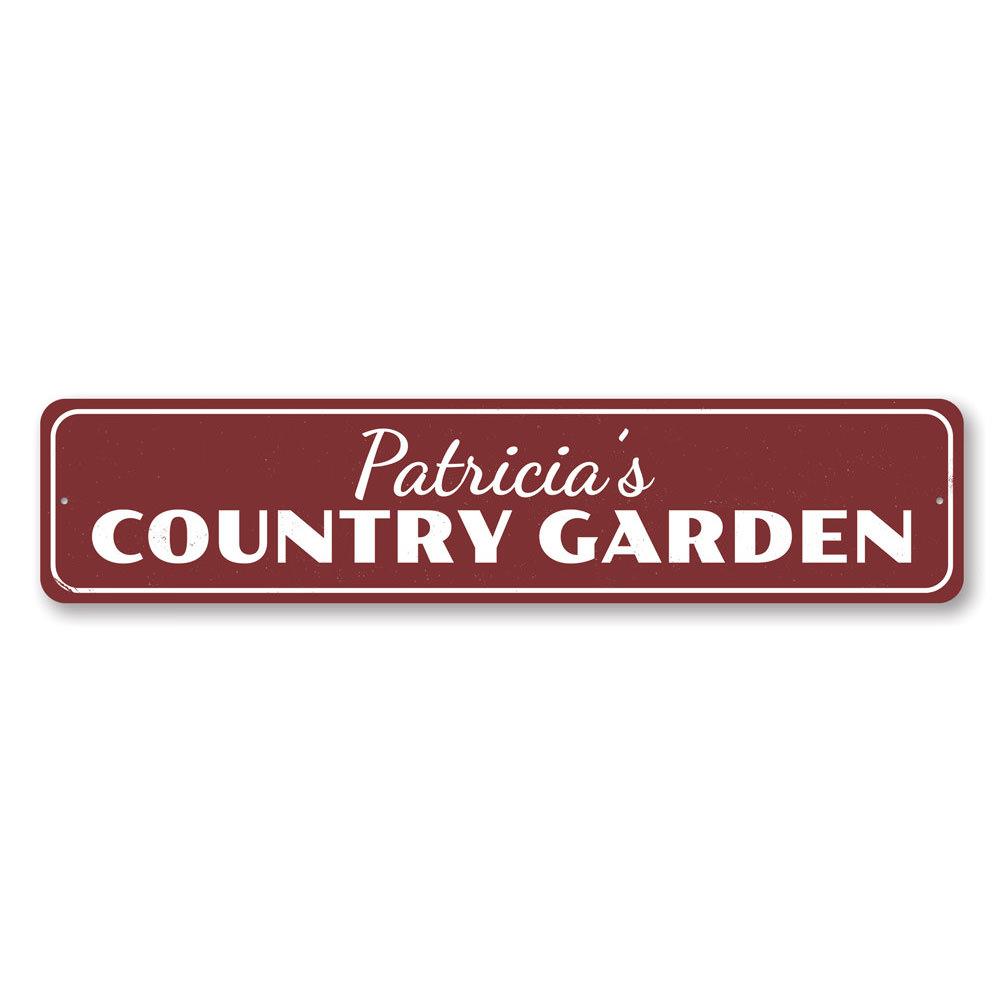 A beautifully crafted Country Garden Sign made from high-quality aluminum, featuring customizable text and a charming design suitable for indoor and outdoor decor.