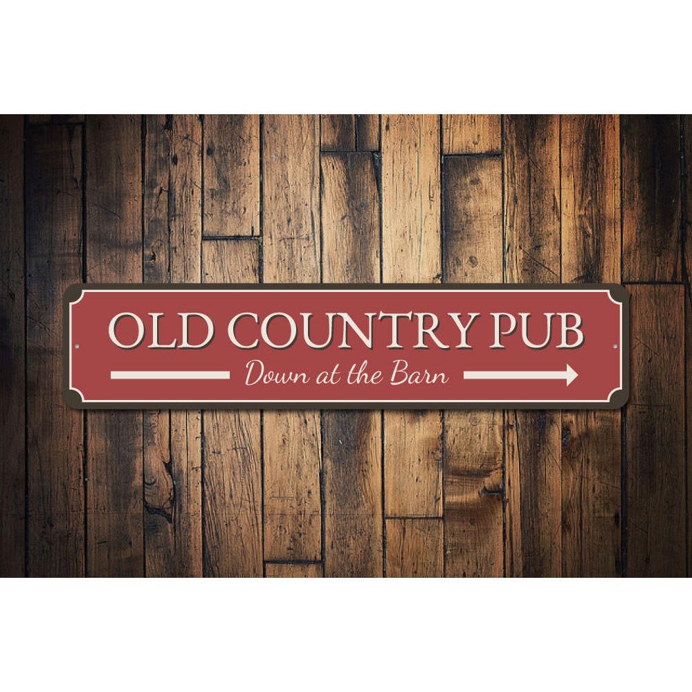 A decorative Country Pub Sign made from high-quality aluminum, featuring customizable text options, ideal for home decor.