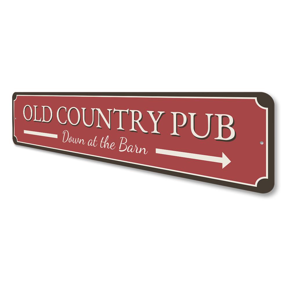 A decorative Country Pub Sign made from high-quality aluminum, featuring customizable text options, ideal for home decor.