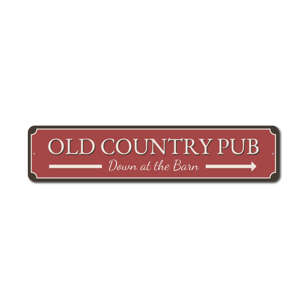 A decorative Country Pub Sign made from high-quality aluminum, featuring customizable text options, ideal for home decor.