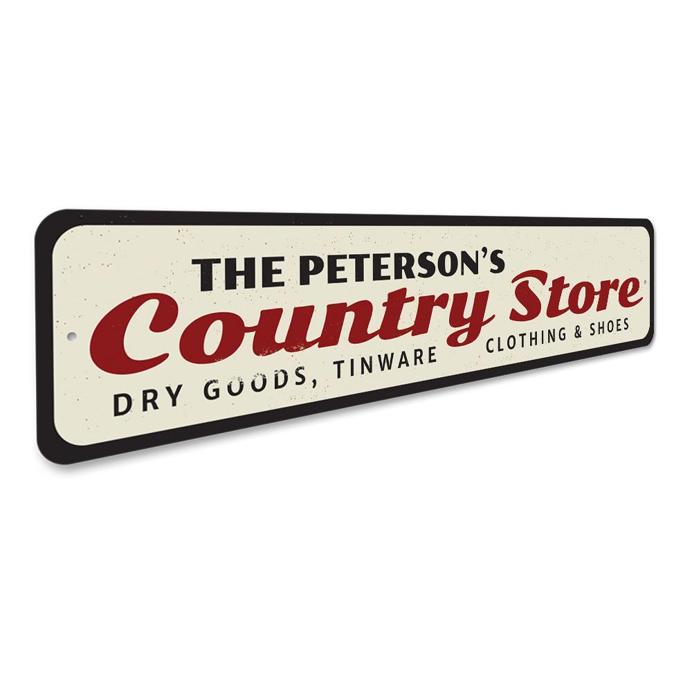 Customizable Country Store Sign made of high-quality aluminum, featuring pre-drilled holes for easy mounting, perfect for businesses and gifts.