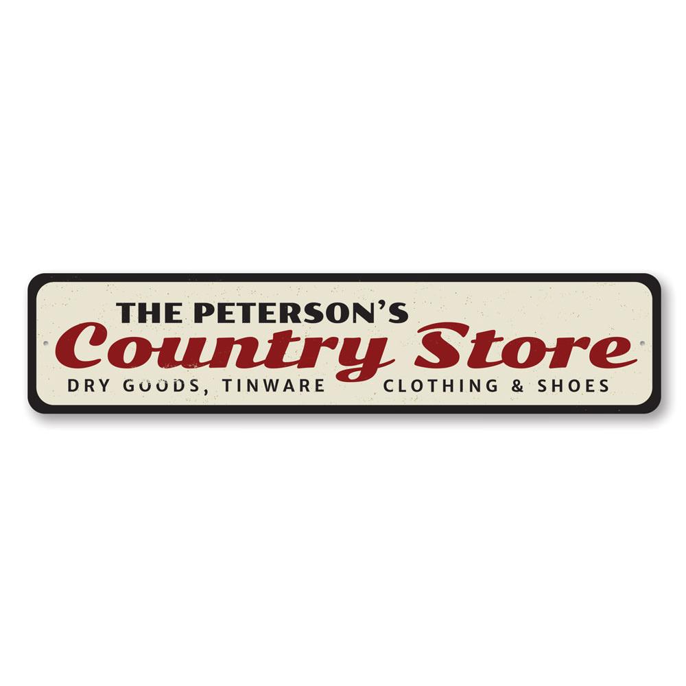 Customizable Country Store Sign made of high-quality aluminum, featuring pre-drilled holes for easy mounting, perfect for businesses and gifts.