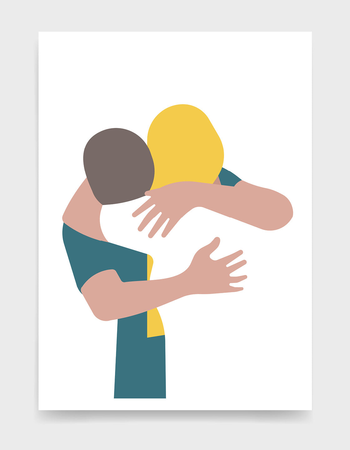 Minimalist print of a couple embracing, available in white or blue, perfect for modern home decor.