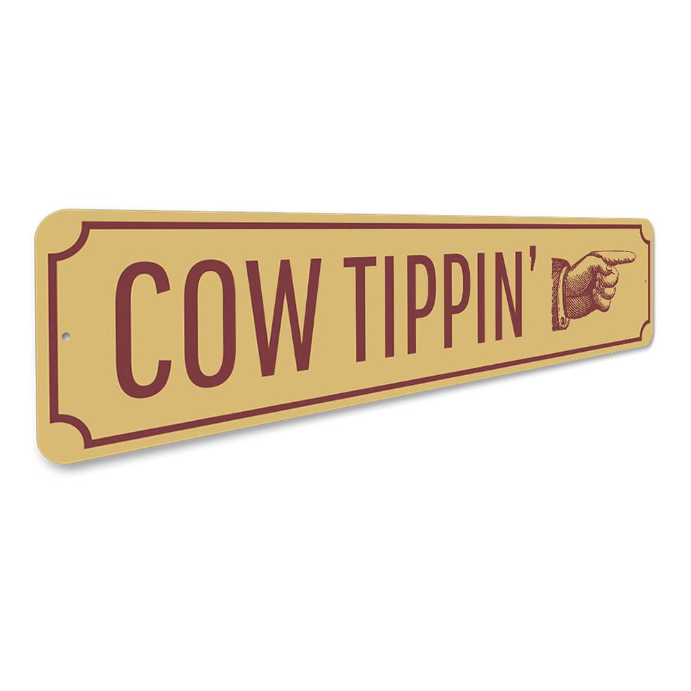 Cow Tippin Sign made of high-quality aluminum, featuring rustic design perfect for barn or farmhouse decor.