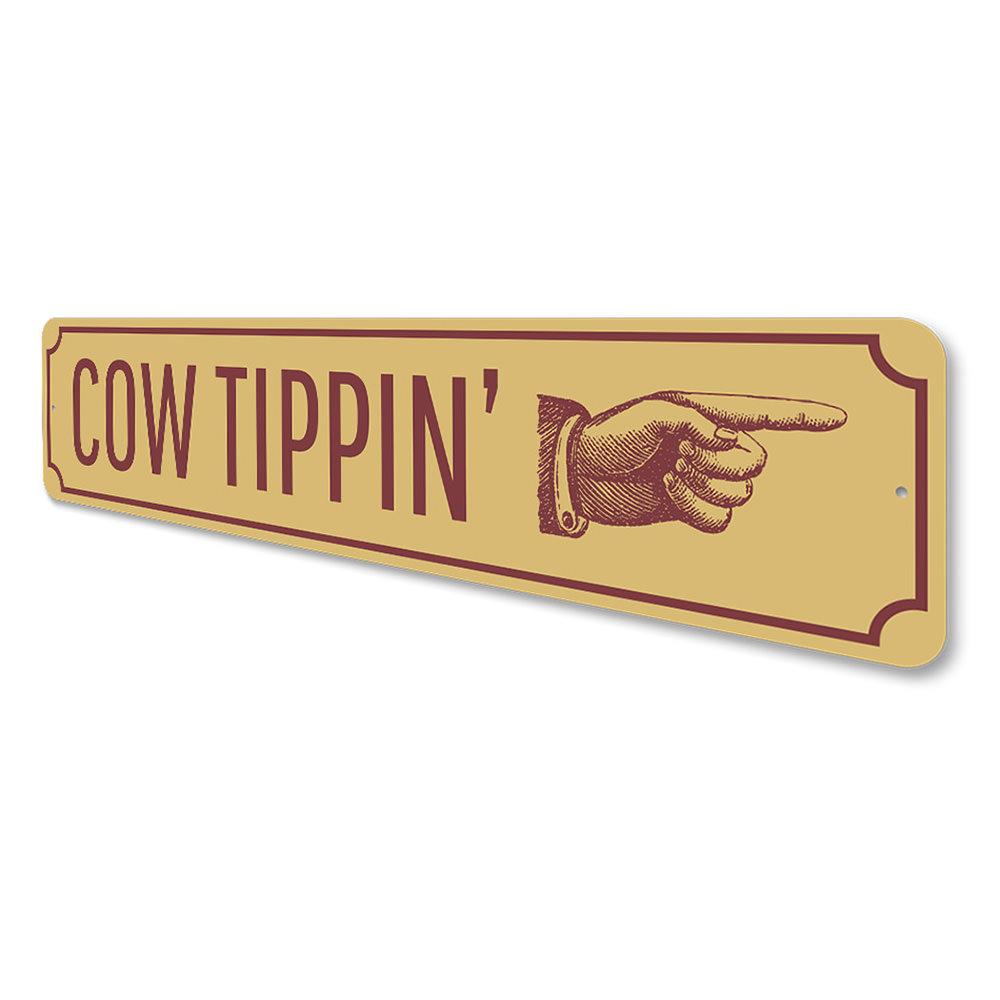 Cow Tippin Sign made of high-quality aluminum, featuring rustic design perfect for barn or farmhouse decor.