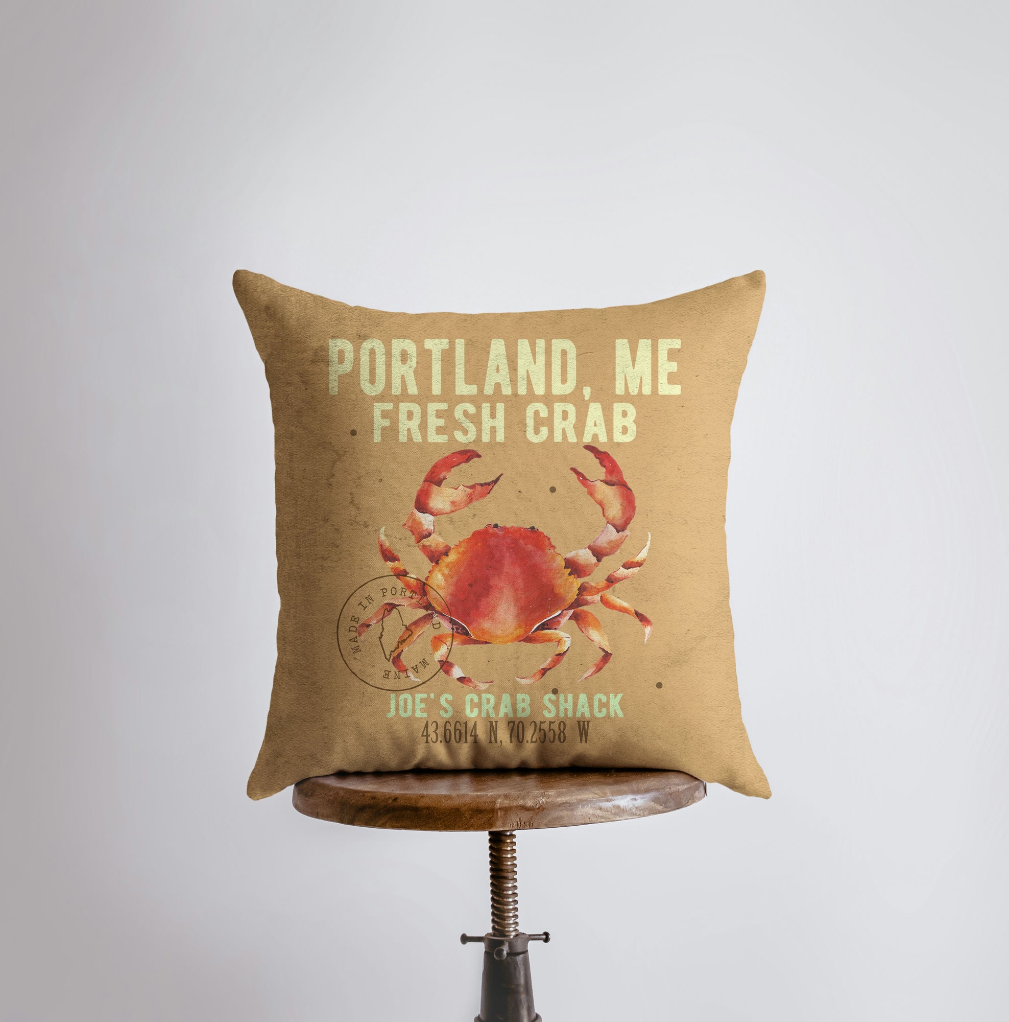 Hand-made Crab Pillow Cover featuring a vintage crab design, perfect for coastal home decor.