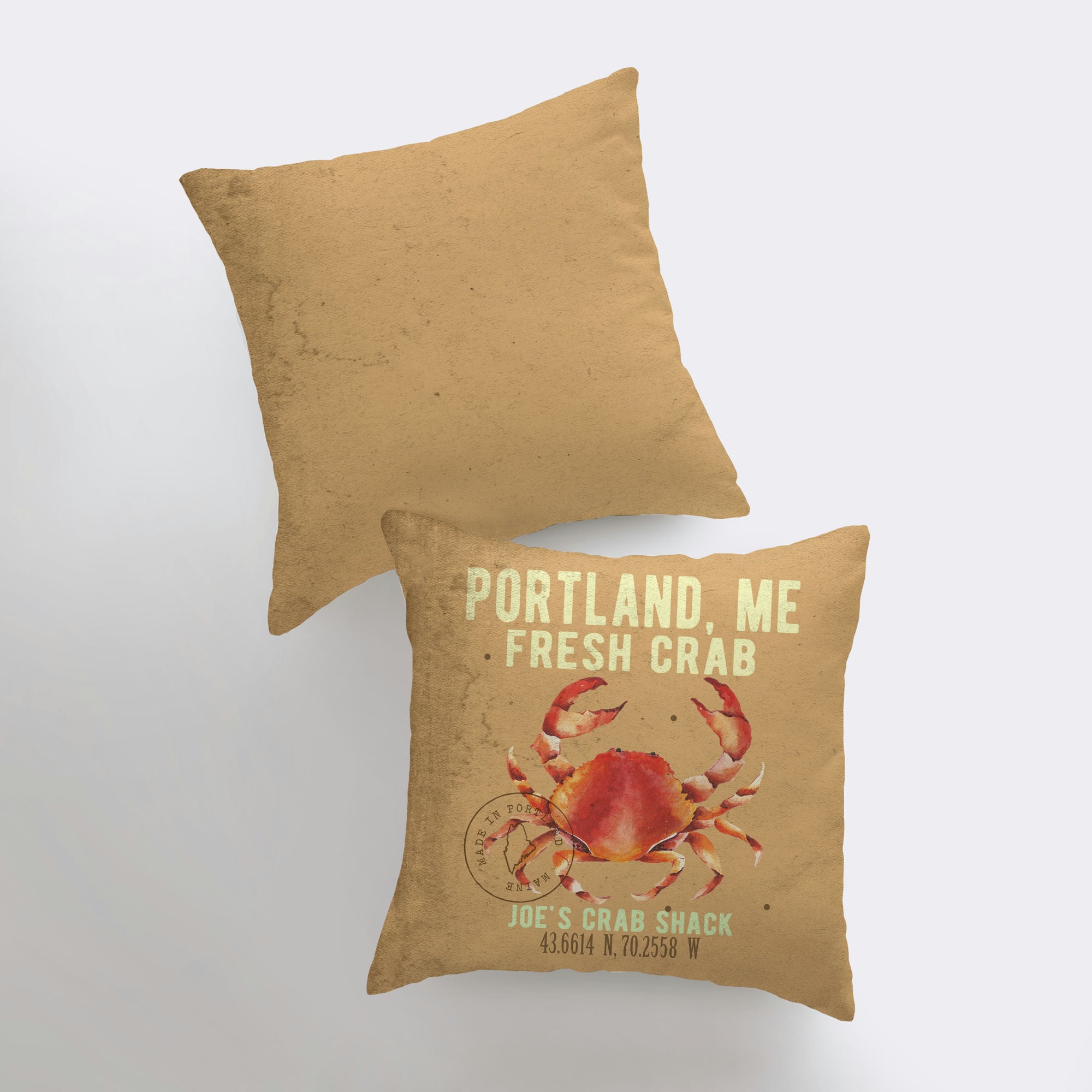 Hand-made Crab Pillow Cover featuring a vintage crab design, perfect for coastal home decor.