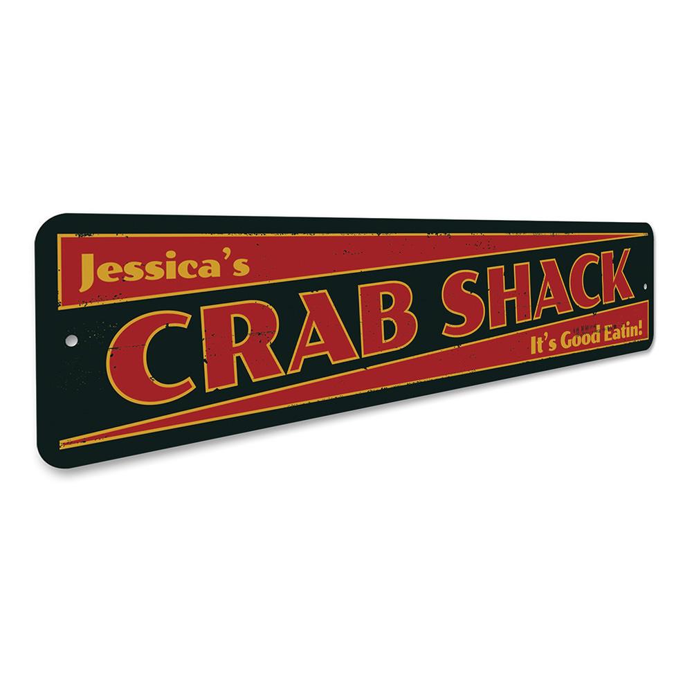 A vibrant Crab Shack Sign made of aluminum, featuring beach-themed graphics and customizable text, perfect for coastal decor.