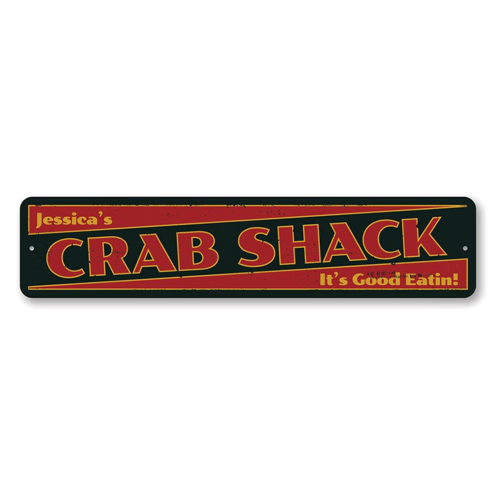 A vibrant Crab Shack Sign made of aluminum, featuring beach-themed graphics and customizable text, perfect for coastal decor.