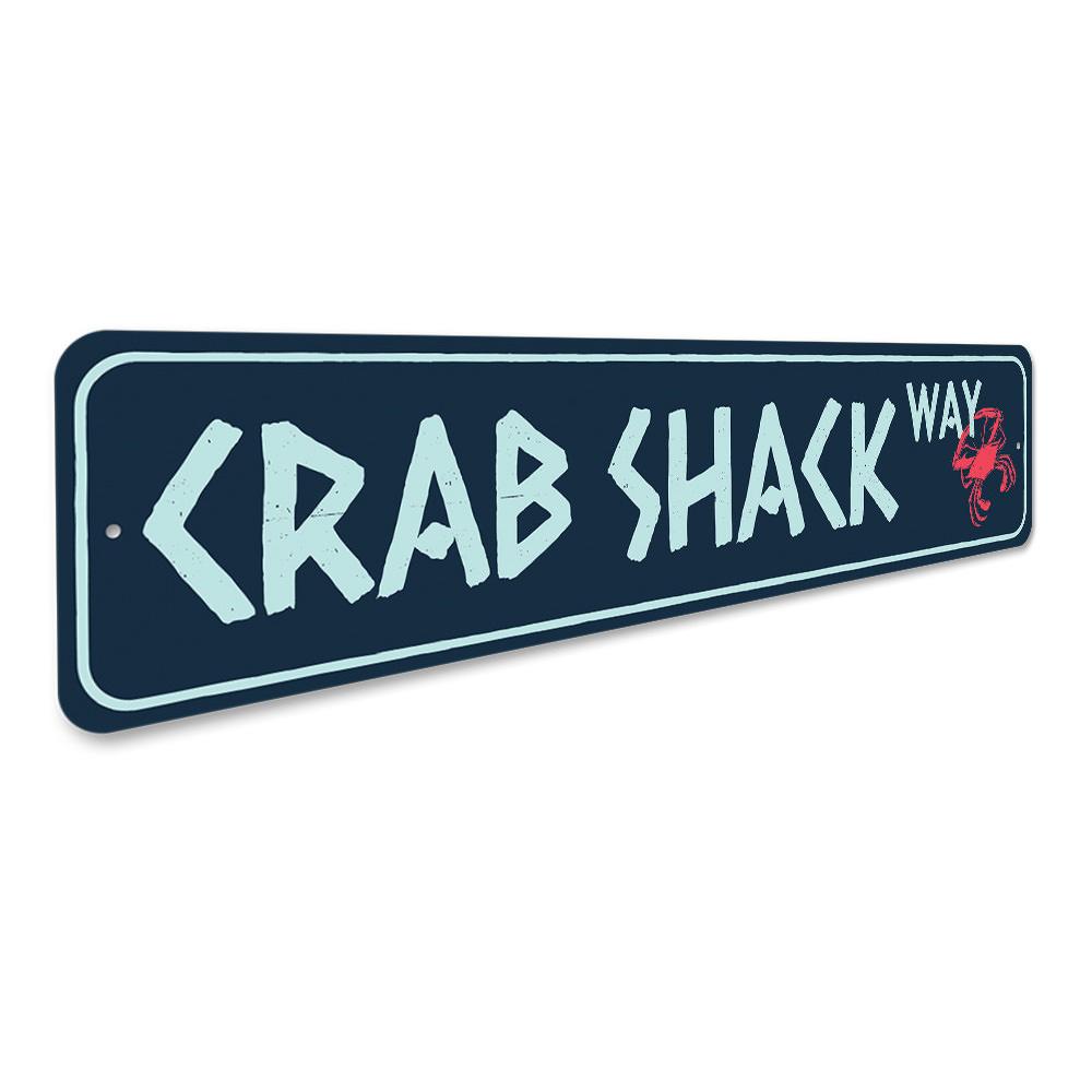 Crab Shack Way Sign made of high-quality aluminum, featuring a coastal design perfect for beach houses and seafood restaurants.