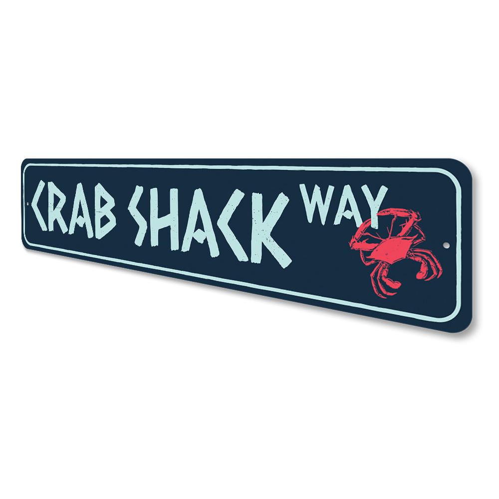 Crab Shack Way Sign made of high-quality aluminum, featuring a coastal design perfect for beach houses and seafood restaurants.