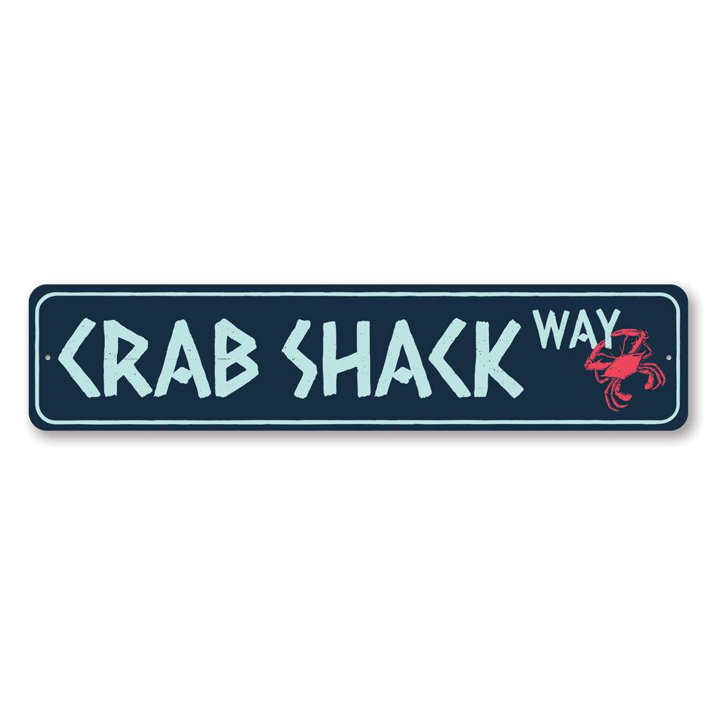 Crab Shack Way Sign made of high-quality aluminum, featuring a coastal design perfect for beach houses and seafood restaurants.