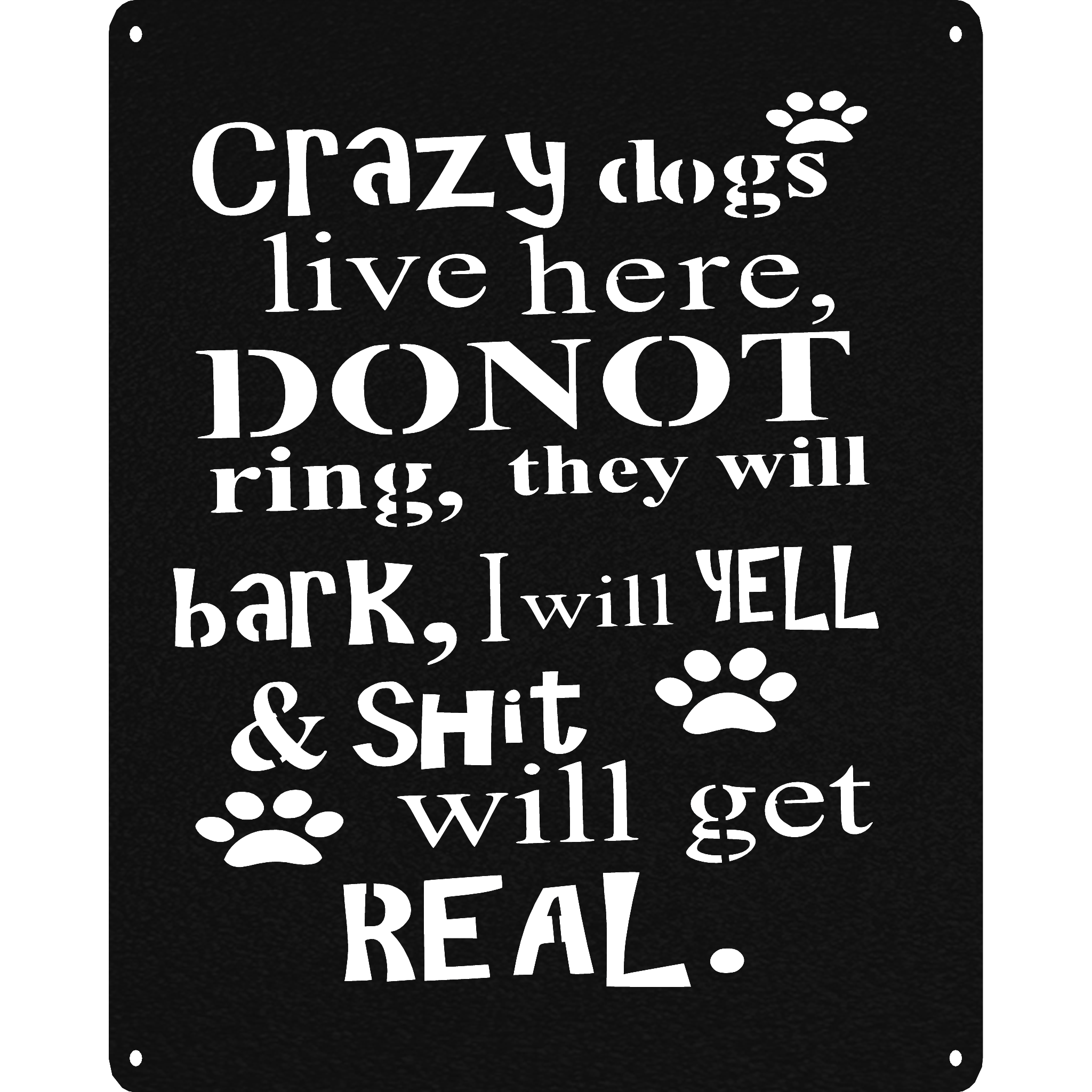 Crazy Dogs Metal Wall Art in black powder-coated finish, showcasing playful dog designs, perfect for dog lovers' home decor.