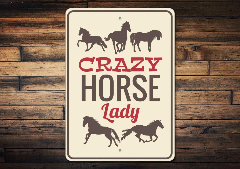 Crazy Horse Lady Sign made of high-quality aluminum, featuring a decorative design suitable for indoor and outdoor use.